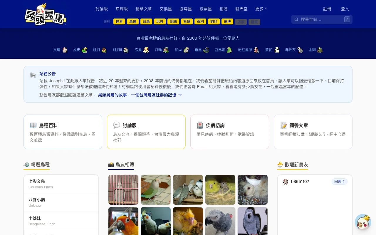 The rebuilt Swinging Bird home page